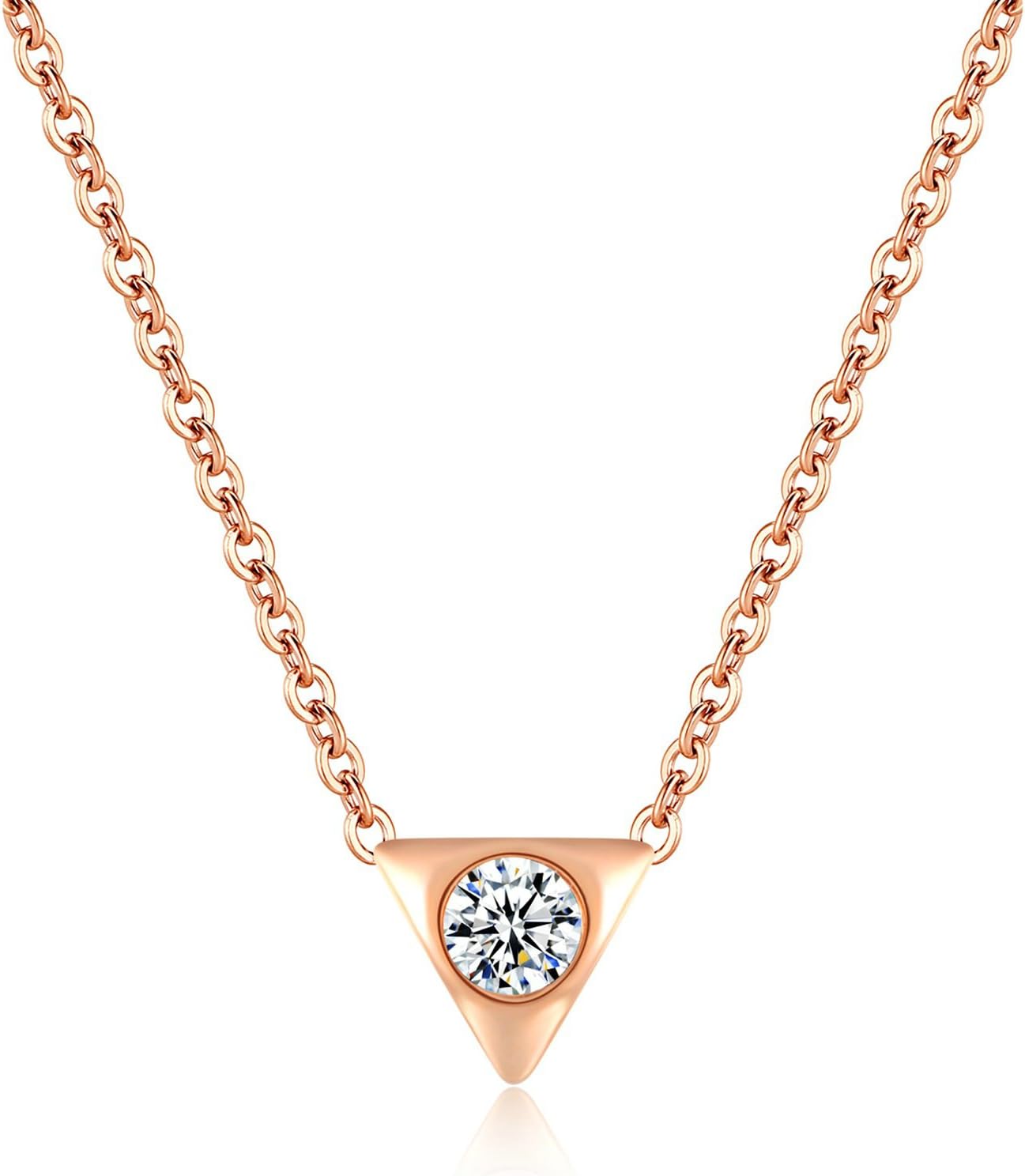 Aokarry Women's Stainless Steel Pendant Necklace Cubic Zirconia Triangular Rose Gold 0.8CM