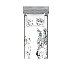 Ambesonne Wolf 2 Pack Fitted Sheet & Pillow Sham