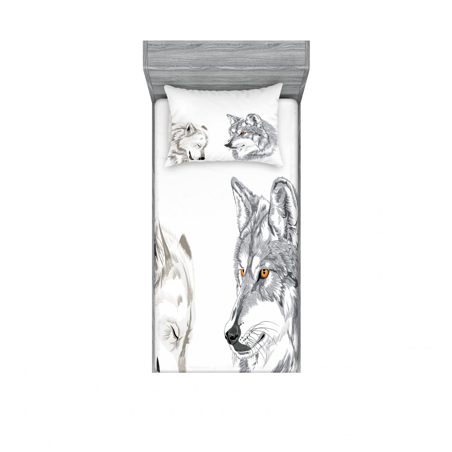 Ambesonne Wolf 2 Pack Fitted Sheet & Pillow Sham