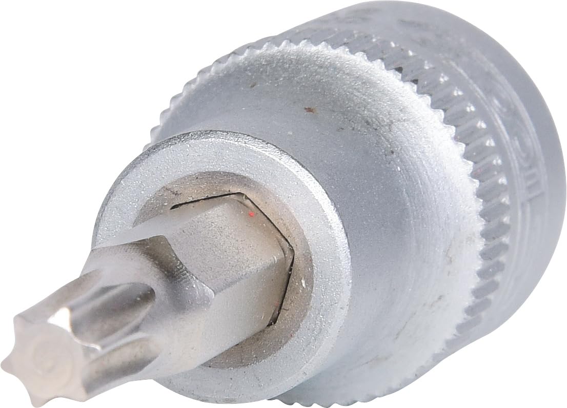 '3/8 Inch Torx Drill Bit Socket T27 without Bore, Matt Chrome-Plated on Hanger