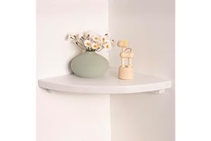 VERSAWOOD Floating Corner Shelves White 10", Solid Oak Wall Mounted Wooden Display Storage Rack with Wire Hole for Plants, Photos, Speakers, Bedroom, Kitchen, Living Room Décor - 1-Pack