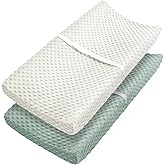 Changing Pad Cover, Ultra Soft Minky Dots Plush Changing Table Covers for Baby Girls and Boys, 2 Pack (Roman Green & Lily Whi