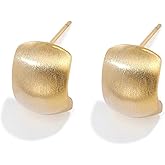 Gold Brushed Matte Earrings for Women-14k Gold Plated Small Square Stud Earrings Statement Trendy Fashion Jewelry Gifts