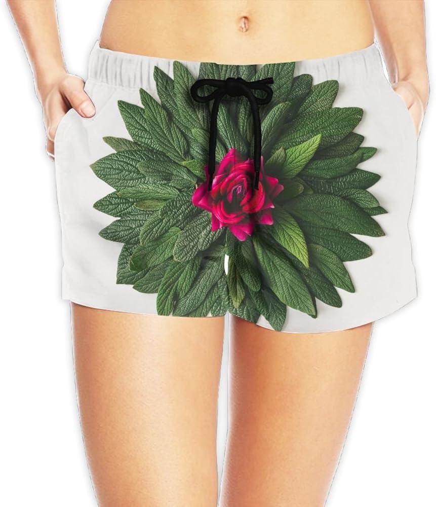 ZhiqianDF Womens Creative Minimal Arrangement Of Green Leaves and Pink