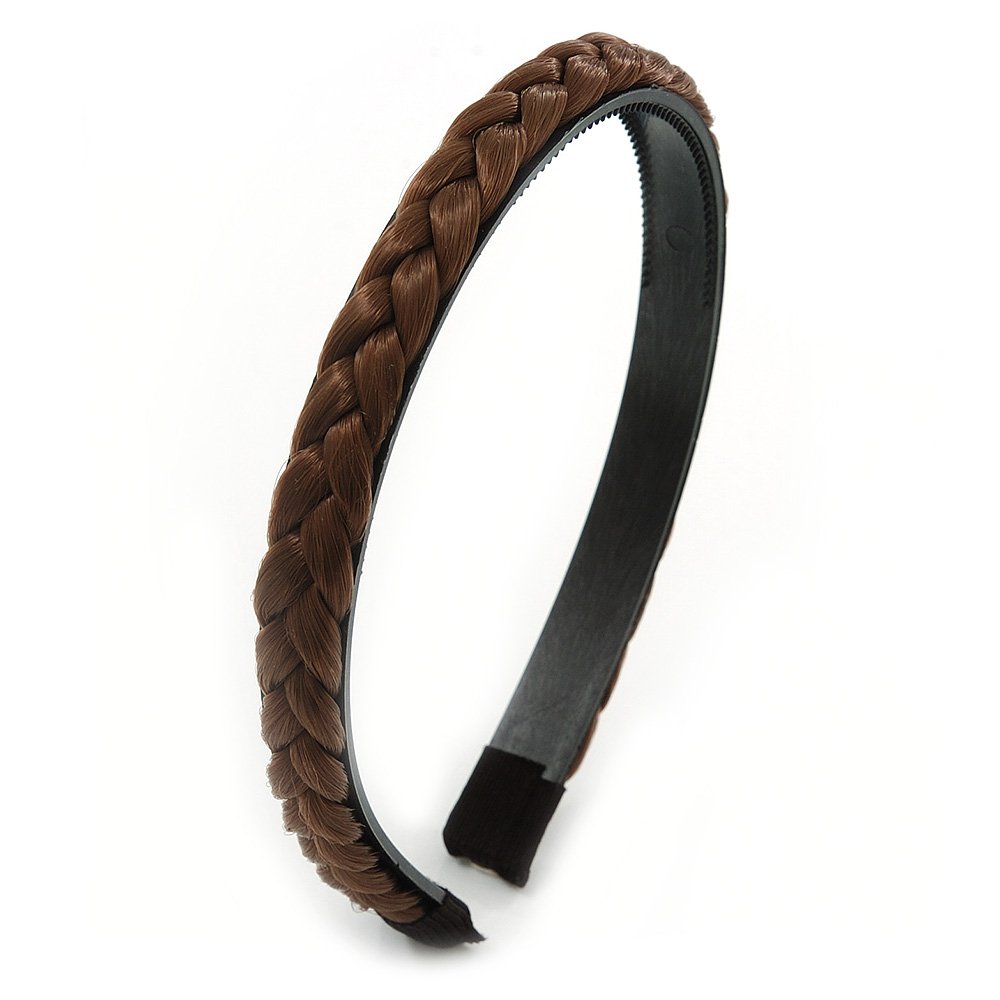 Brown Fake Silk Hair Plait Flex Hairband