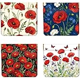 Peacoblue 4Pcs Small Leather Squeeze Coin Purse for Women-Poppies and Butterflies Pattern Waterproof & Durable Snap Closure Change Pouch Mini Money Wallet Bag for Adult Teen Girls Best Gift
