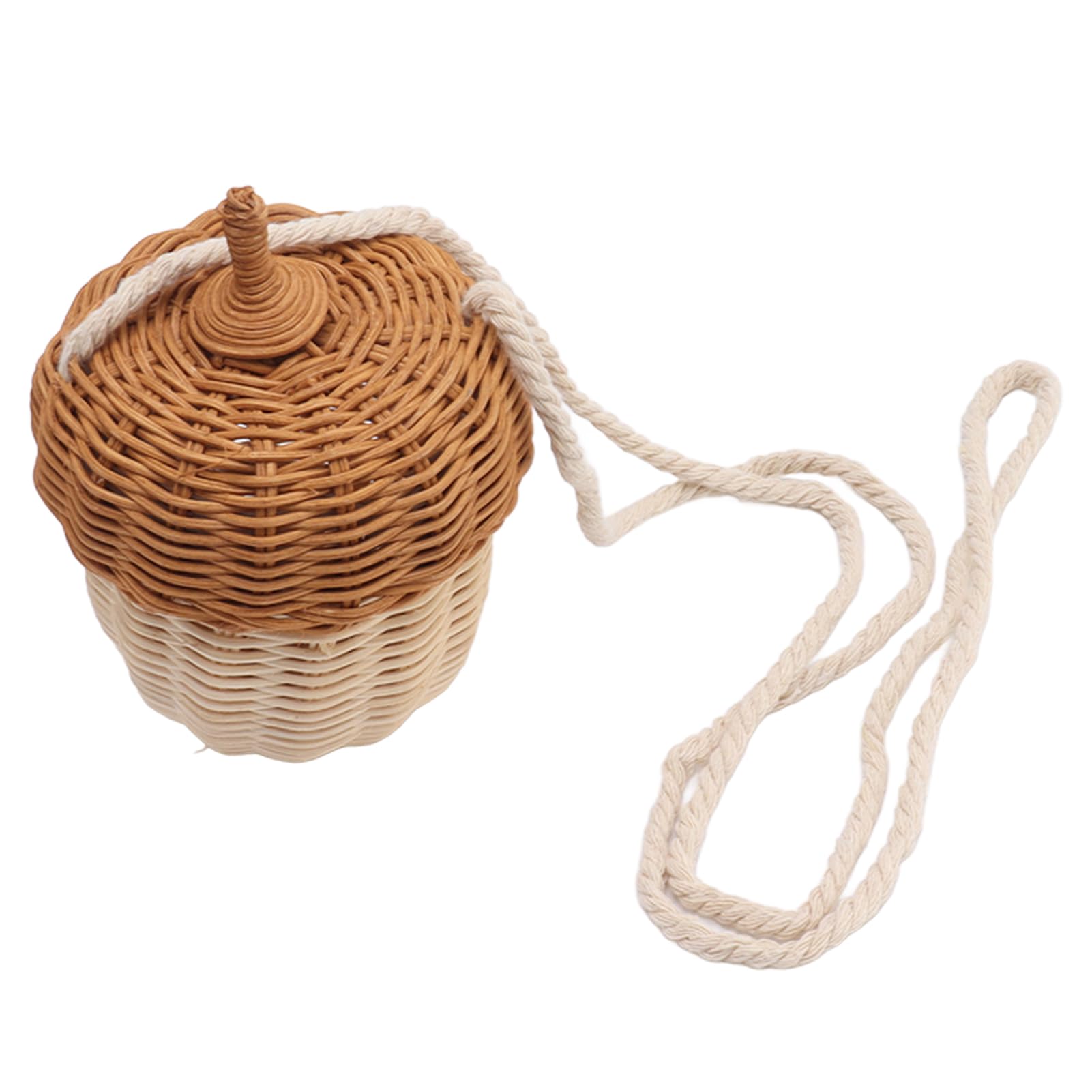 ciciglow Kids Rattan Storage Basket, Hand Woven Acorn Shaped Basket Small Rattan Storage Basket Bag for Boys Girls Photography Props (Small Shoulder Bag)
