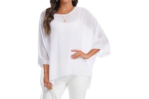 CHICALLURE Womens Beach Coverups Summer Chiffon Poncho Tops Floral Batwing Sleeve Blouses Casual Loose Cover Up
