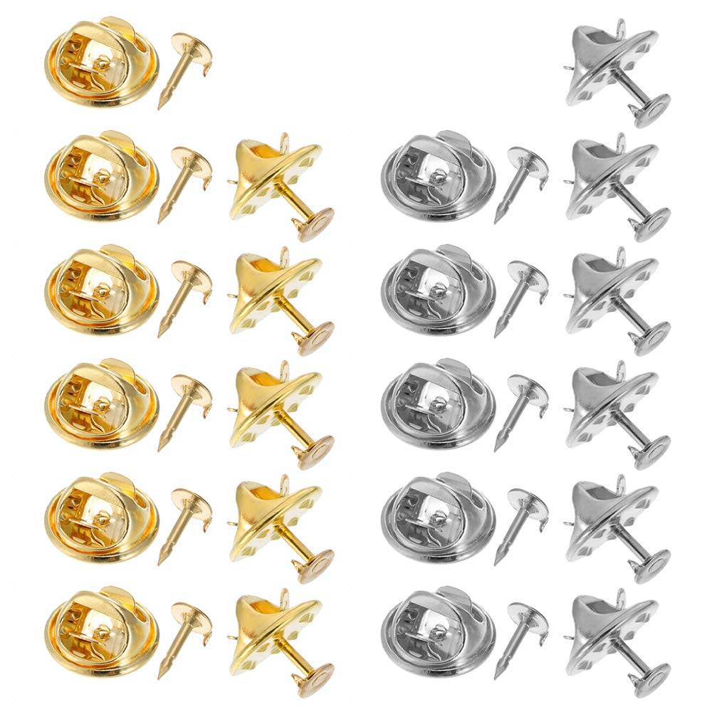 Pin Locks,100 Pieces Metal Locking Pin Keepers Backs Replacement Pin Backs Clasp for Badges Insignia Name Tags Display Books Lanyards Bags Vests Hats Silver+Gold