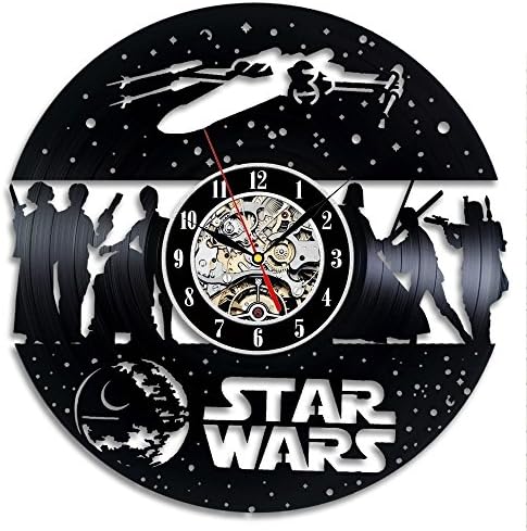 Star Wars Vinyl Record Wall Clock of Characters Darth Vader Luke Skywalker Princess Leia Han Solo Boba Fett C3P0 R2D2 and X-Wing