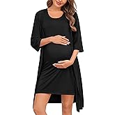 SWOMOG Women Maternity Nursing Gown and 3/4 Sleeve Robe Set Labor Delivery Nightgown Breastfeeding Hospital Bathrobe