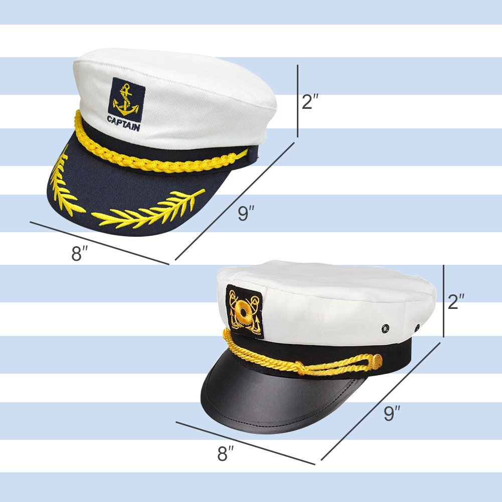 Boat Captain Hat, Sailor Hat Embroidery Boat Ship Sailor Hats with Brooch Sea Cap Navy Costume Accessory, 3PCS