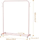 HOMIDEC Clothes Rail Portable Rack with Hooks and Metal Shelf Pink 40kg view 3