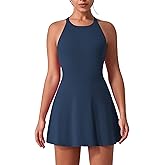 ABOCIW Womens Tennis Dress with Built-in Shorts High Neck Cross Back Athletic Dress Sleeveless Golf Workout Dress