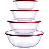 HUSANMP Glass Mixing Bowl with Lids Set, 8 PCS Glass Salad Bowls for oven. Microwave and Dishwasher Safe (0.7L + 1.3L + 2L + 3L)