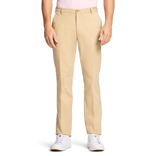 IZOD Men's Saltwater Stretch Flat-Front Chino Pants, Pale Khaki Strt, 33W x 34L