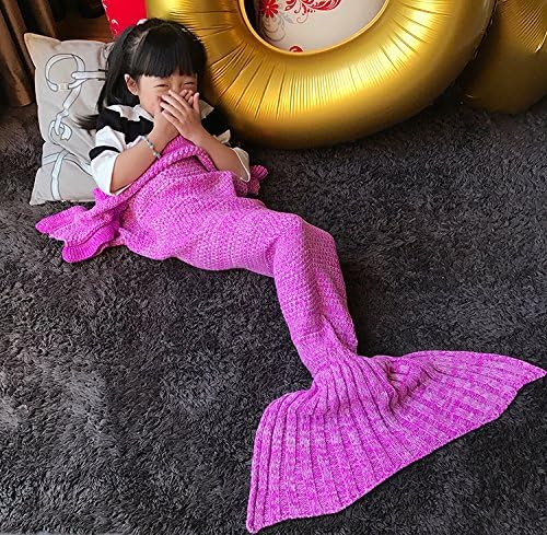 AOOK HOMEMADE Mermaid Tail Blanket Crochet, Warm Sofa Quilt Super Soft All Seasons Sleeping Blankets,Handmade Mermaid Tail Blanket for Kids (Purple II-Kids-55''X28'')