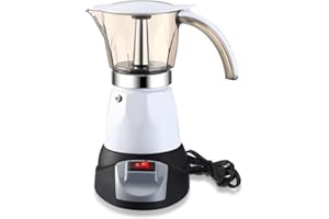 Lemosae Electric Espresso Maker Transparent Coffee Maker Electric Moka Pot Portable Aluminum Espresso Machine Italian Moka Pot with Detachable Base, Coffee Gift for Women Men Home Travel(White,6 Cup)