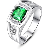 Yaresul 8 * 8mm 2.85CT 925 Sterling Silver Mens Gemstone Ring Princess Cut Created Black Onyx|Sapphire|Emerald|Ruby Mens Wedding Band Engagement Ring Pave CZ W/AAA Size 6-13