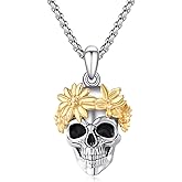 Adnix Skull Necklace 925 Sterling Silver Memento Mori Necklace Goth Skull Halloween Jewelry for Men Women