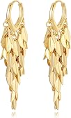 Hius 18K Gold Plated Leaf Hoop Earrings for Women, Long Tassel Dangle Drop Earrings, Chunky Gold Chandelier Earrings