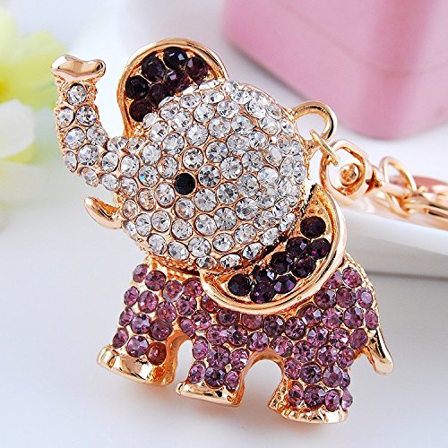Yuchoi Elephant Shape Daimond Keychain Decorative Rhinestone KeyringPurple