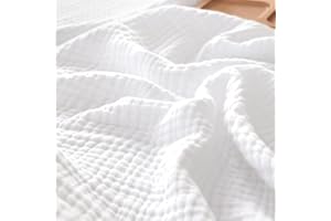PHF 100% Cotton Muslin Blanket King Size 108"x90", 4-Layer Lightweight Gauze Throw, Breathable Cloud-Soft Minimalist Blanket for Bed, Couch, Camping & Baby, White, Ideal Gift