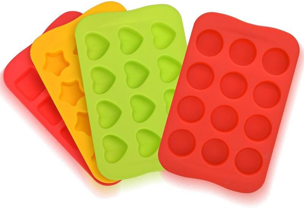 4Pack Silicone Chocolate Candy Molds Ice Cube Trays,Cake Cookies Baking Mould,Hearts&Stars Shape,Christmas Mould