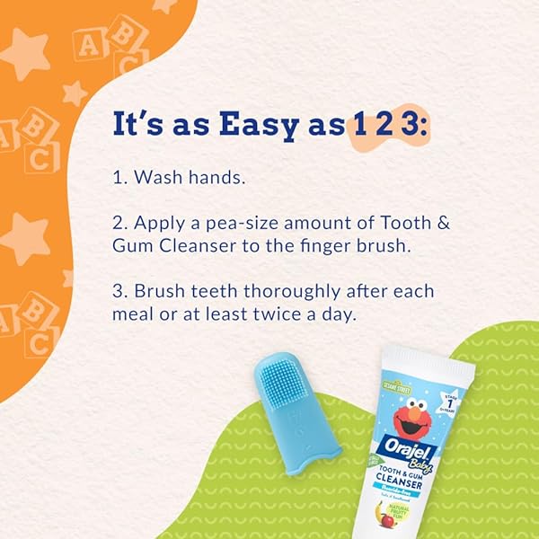 ORAJEL BABY ELMO TOOTH & GUM CLEANSER FLUORIDE-FREE, 1 FINGER BRUSH, 1 TOOTHPASTE 1OZ; #1 PEDIATRICIAN RECOMMENDED FLUORIDE-FREE TOOTHPASTE*