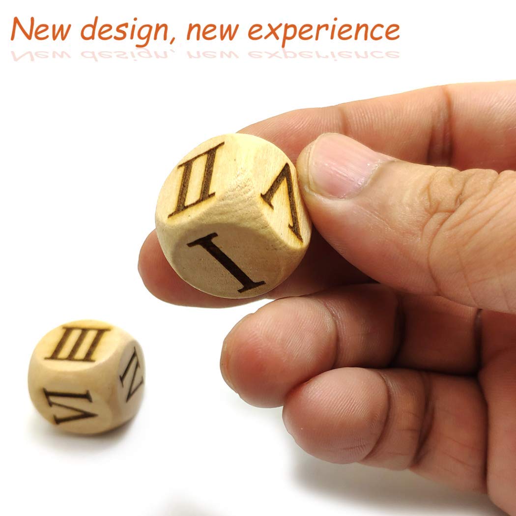 Set of 6 Pieces 20MM Wood Dice Set Creative Design Roman Number Pattern Wood Rolling Dices Party Game Roll Decider