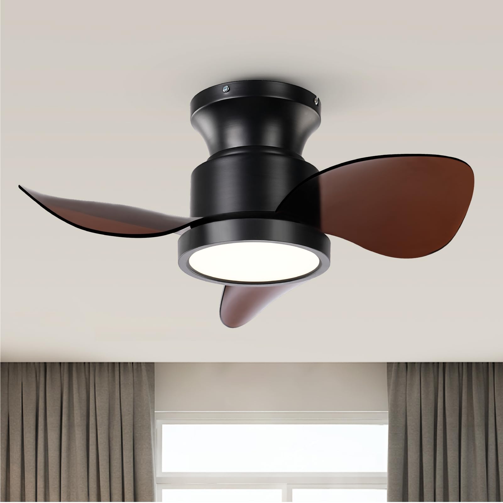 Photo 1 of Roomratv Ceiling Fans with Lights 22 inch Quiet Ceiling Fan Large Airflow Remote Control 3 Color Temperature for Bedroom Kitchen Dining room Patio?Black?