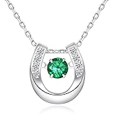 925 Sterling Silver Birthstone Horseshoe Necklace Dacing CZ Cute U Lucky Pendant Horse Jewelry for Women