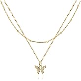 MJartoria 14K Gold Plated Gold Layered Necklace, Heart Butterfly Star Moon Pendant Necklace for Women, Dainty Jewelry Gifts for Mom, Wedding, Party, Daily Wear