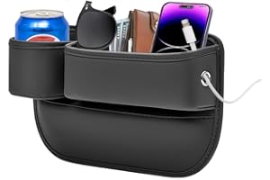 LEQBO Car Seat Gap Filler with Cup Holder, Leather Car Seat Storage Box Beside Driver Seat，Car Seat Gap Organizer for Phones, Keys, Cards, Drinks (Black)