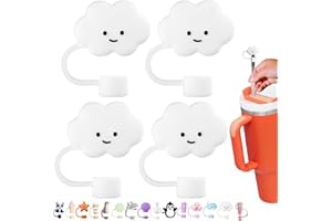 LONPARRY 4Pcs Straw Cover Cap for Stanley 40oz Cup, Reusable Cloud Shape Straw Toppers, Food Grade Drinking Straw Tips, Silicone Straw Plugs, Anti-Dust Straw Cap for 0.4 Inch/10 MM Diameter, White