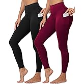 2 Pack Women's Fleece Lined Leggings with Pockets,Winter Warm Lined Workout Yoga Pants High Waisted Thermal Tights