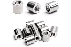 Bettomshin 10Pcs Round Connector Nuts, M12x1.75mm Metric 304 Stainless Steel Round Coupling Nut, 20mm/0.78" Length Female Thread Sleeve Rod Bar Stud Round Coupling Connector, Silver