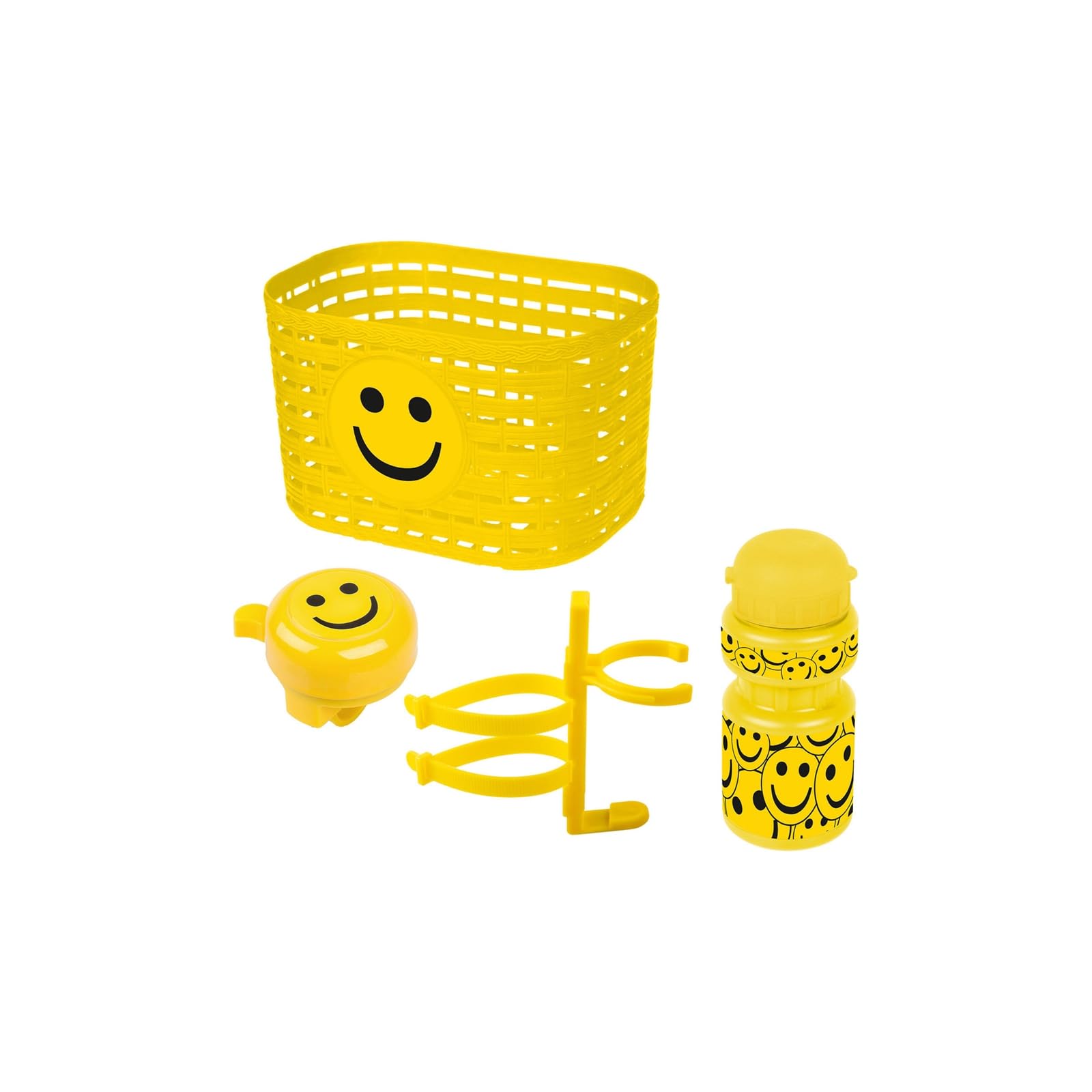 VENTURA Unisex - Baby Smile Accessory Set for Kids Bike, Basket, Bell, Water Bottle, Yellow