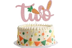 Qertesl Bunny Ears Two Cake Topper,Easter 2nd Birthday Cake Topper, for Photo Booth Props, Boy Girl Birthday Party Cake Decoration