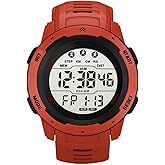 Men's Outdoor Sports Watch Large Dial Easy-to-Read Digital Watch Multi-Functions LED Alarm Stopwatch Waterproof Wrist Watch for Men Black