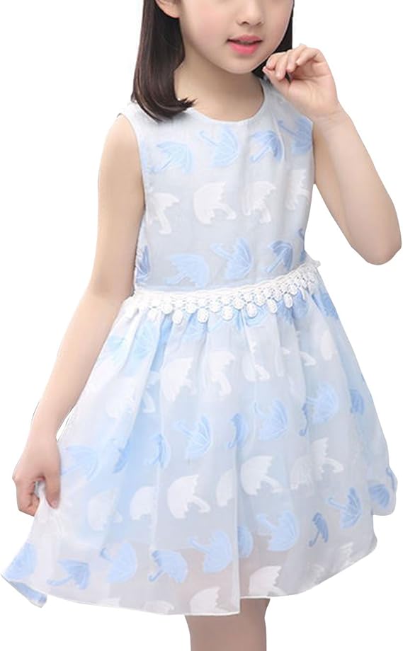 Amazon Happyjp 子供服 ドレス ガールズ 結婚式 ワンピース チュール ノースリーブ ブルー ピンク 傘柄 フレア フォーマル 通販