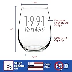 Bevvee Vintage 1991 Stemless Wine Glass - 34th
