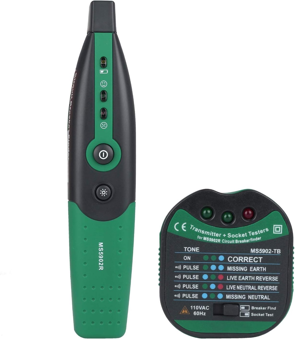 Digital Multimeter MS5902 110V/220V Automatic Circuit Breaker Finder Socket Tester with/Analogue Receiver Flashlight Electrical Maintenance YLYHQUS (Color : Green, Size : EU Plug)