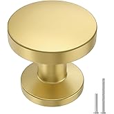 Goldenwarm 10 Pack Brushed Brass Cabinet Knobs Round Gold Drawer Knobs | Solid Zinc Alloy, Single Hole, Screws Included, Smooth Feel, Kitchen Cabinet Handles, for Cupboard Bathroom Drawer Dresser