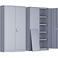 Greenvelly Metal Storage Cabinet, Locking Steel Cabinet with 2 Doors and 4 Adjustable Shelves, 71" Utility Metal Filing Organization with Lock for Home Office, Garage, Classroom (Dark Gray)