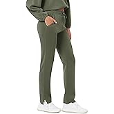 ODODOS Women's Modal Soft Split-Hem High Waist Pants with Pockets Adjustable Shockcord Casual Lounge Pants