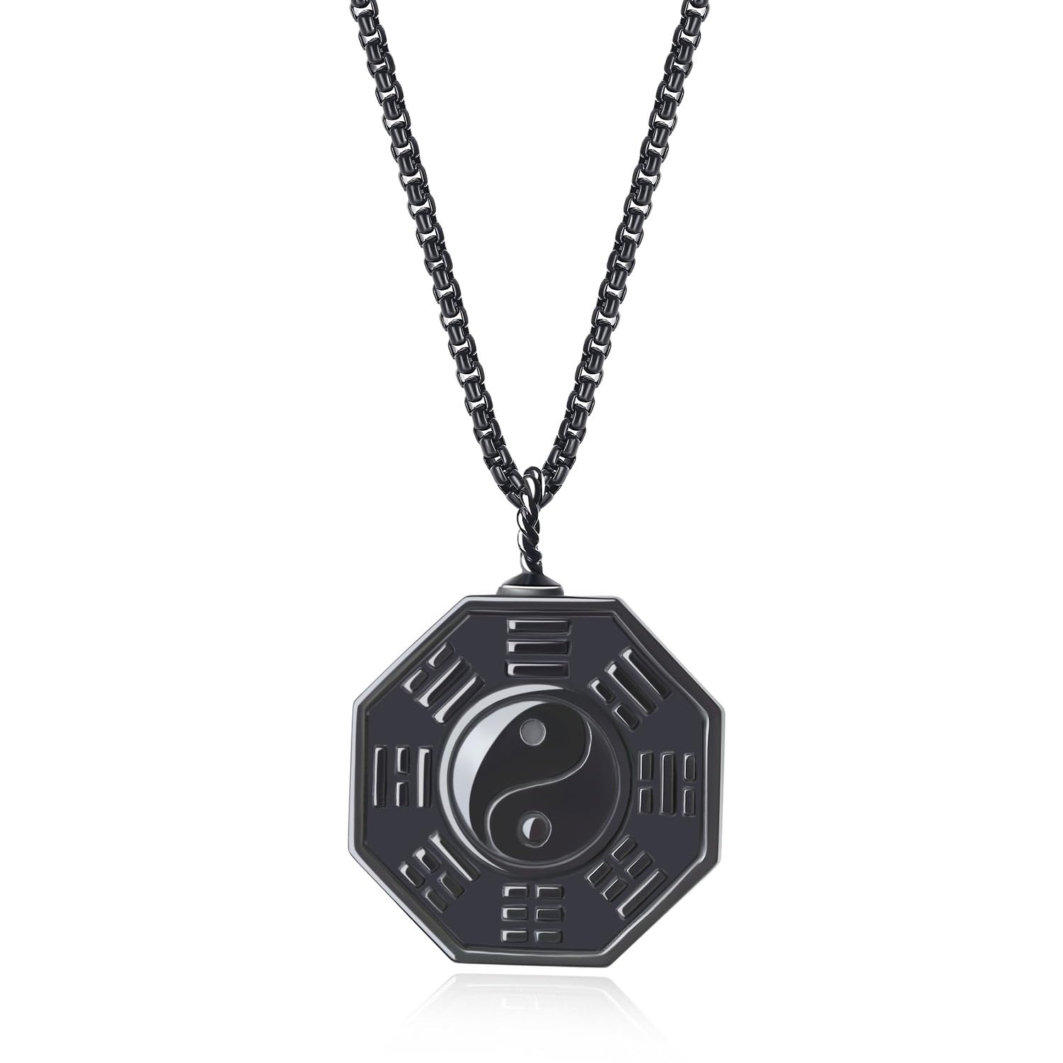 COAI Men's Black Stone Necklace Eight Diagrams Yin Yang Obsidian Necklace for Men, Stainless Steel Necklace — image 1