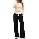 SHESHOW Women 2 Piece Outfits Long Sleeve Tops Wide Leg Pants Casual Matching Lounge Sets for Women XS-XXL