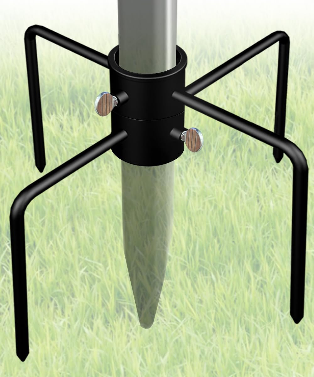 Photo 1 of Garbuildman Pole Stabilizer Stand Applies to 1.41"/1.81”/2.12” Poles, Outdoor Bird Feeder Pole Base with 2 Adjustable Adapters, In-Ground Umbrella Stand Anchor Support, Black, 1 Pack