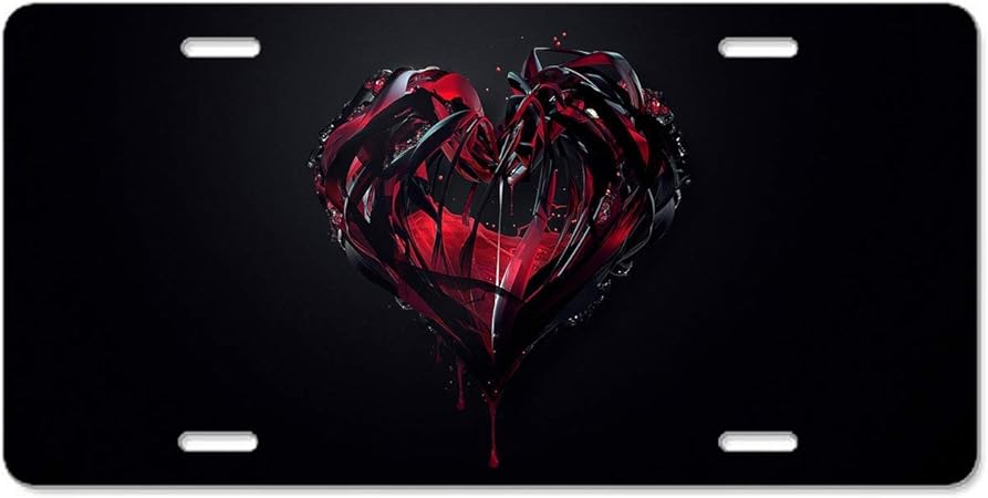Amazon Yex 抽象ナンバープレート 壊れた赤 黒 ハート Png 高光沢アルミニウム ノベルティ 車 ナンバープレートカバー 自動車タグホルダー 12インチ X 6インチ 12 X 6 Frame 1012 38 ナンバーカバー ホルダー 車 バイク